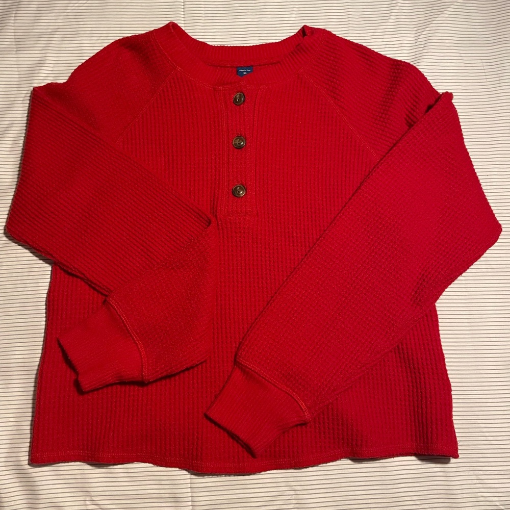 Old Navy Red Long Sleeve waffle Henley Top